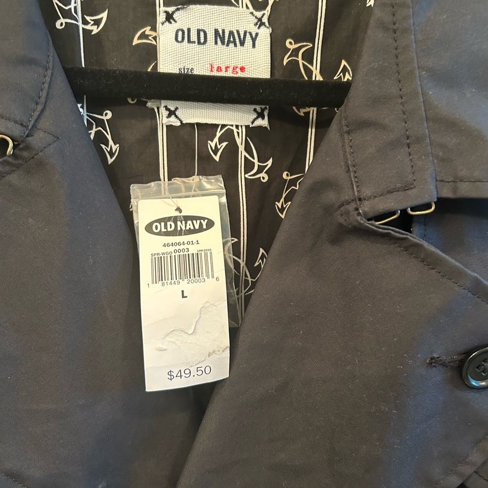 NWT Old Navy long black water resistant trench coat.